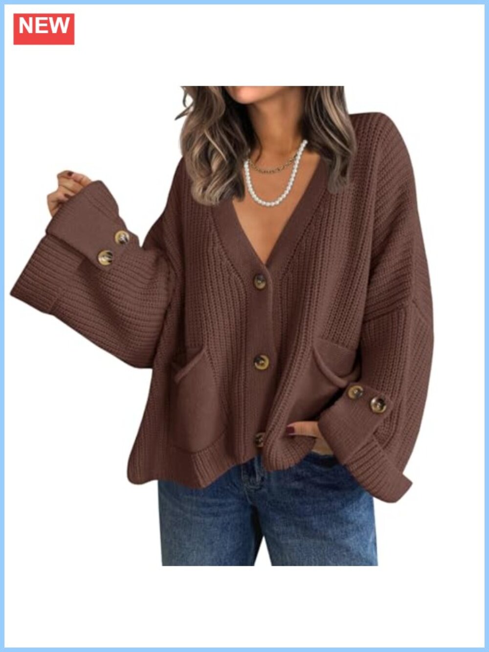 Oversized Chunky Knit Cardigan Button Up V Neck Long Sleeve Sweater Coat